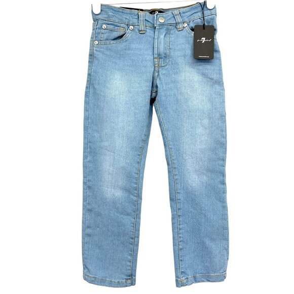 NWT 7 for all mankind Girls Blue Airweft Denim Jeans Size 4 Stretch Straight Leg - Picture 1 of 12